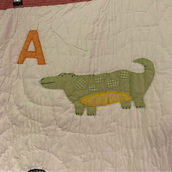 Pottery Barn Kids cotton applique gingham Alphabet Soup ABC crib baby quilt - Picture 3 of 15